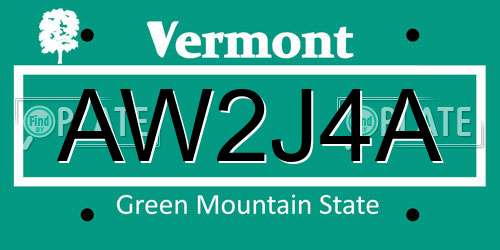 AW2J4A Vermont License Plate