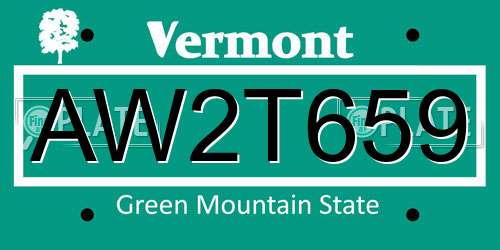 AW2T659 Vermont License Plate