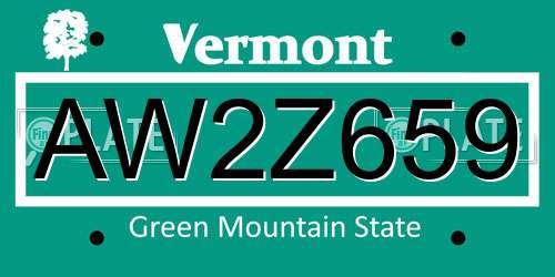 AW2Z659 Vermont License Plate