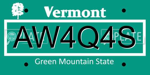AW4Q4S Vermont License Plate