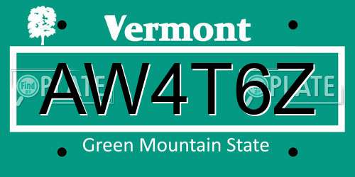AW4T6Z Vermont License Plate