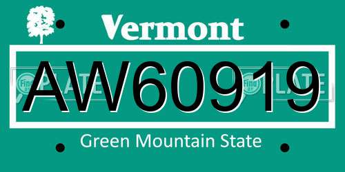 AW60919 Vermont License Plate