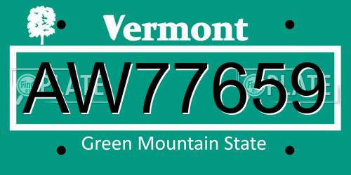 AW77659 Vermont License Plate