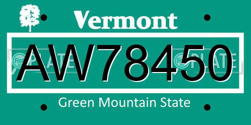 AW78450 Vermont License Plate