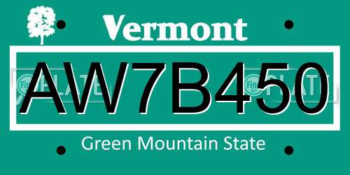 AW7B450 Vermont License Plate