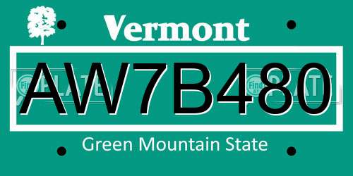 AW7B480 Vermont License Plate