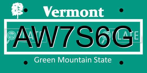 AW7S6G Vermont License Plate
