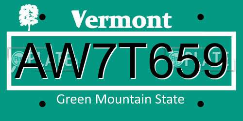 AW7T659 Vermont License Plate
