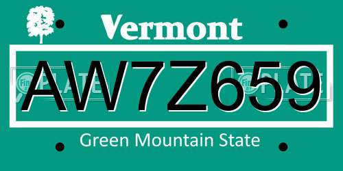 AW7Z659 Vermont License Plate