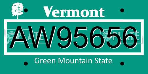 AW95656 Vermont License Plate