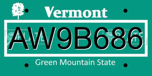 AW9B686 Vermont License Plate