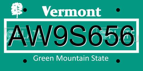 AW9S656 Vermont License Plate