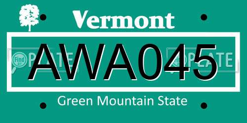 AWA045 Vermont License Plate