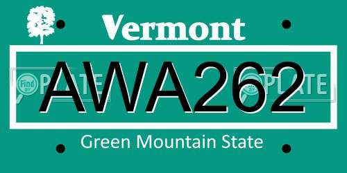 AWA262 Vermont License Plate