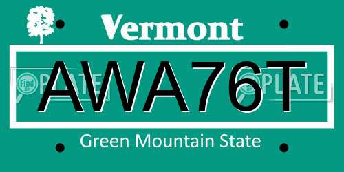 AWA76T Vermont License Plate