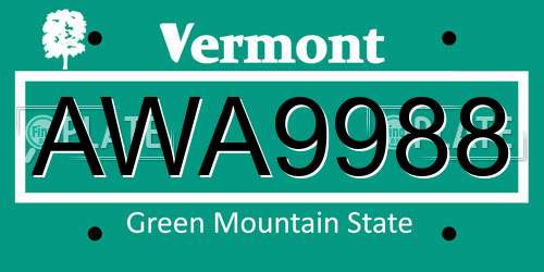 AWA9988 Vermont License Plate