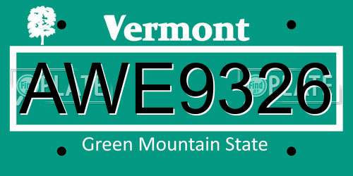 AWE9326 Vermont License Plate