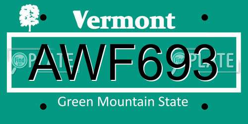 AWF693 Vermont License Plate