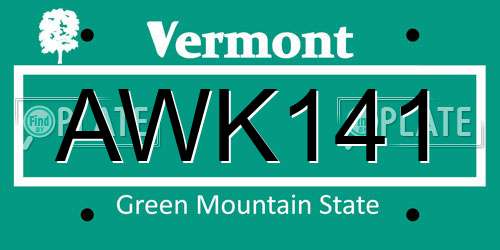 AWK141 Vermont License Plate