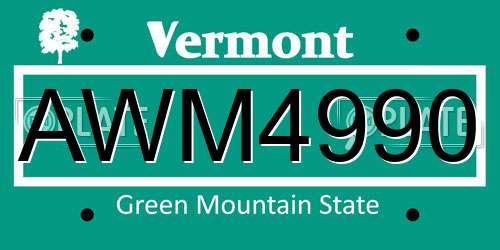 AWM4990 Vermont License Plate