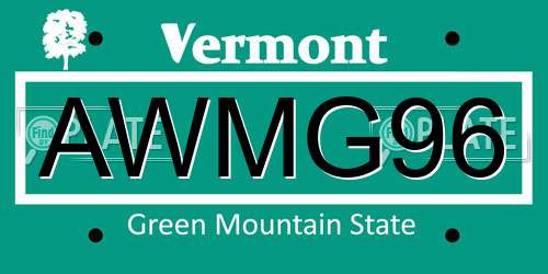AWMG96 Vermont License Plate