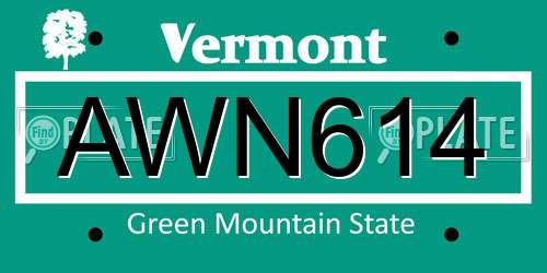 AWN614 Vermont License Plate
