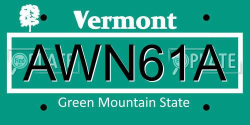 AWN61A Vermont License Plate