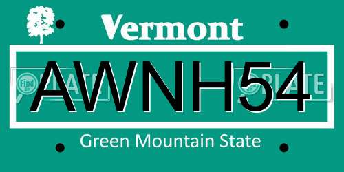 AWNH54 Vermont License Plate