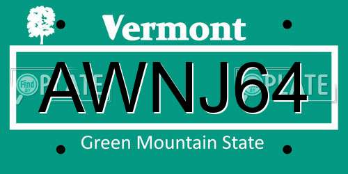 AWNJ64 Vermont License Plate