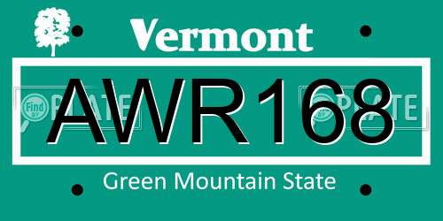 AWR168 Vermont License Plate