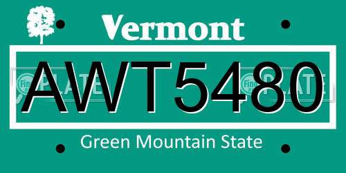 AWT5480 Vermont License Plate