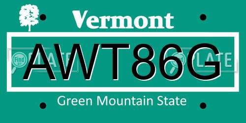 AWT86G Vermont License Plate