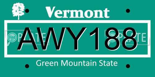 AWY188 Vermont License Plate