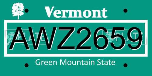 AWZ2659 Vermont License Plate