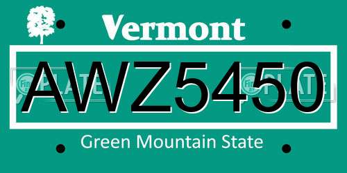 AWZ5450 Vermont License Plate