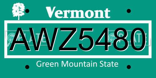 AWZ5480 Vermont License Plate