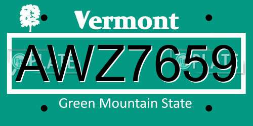 AWZ7659 Vermont License Plate