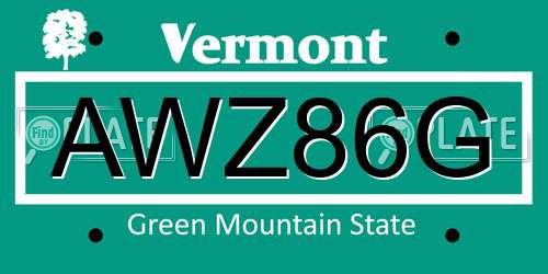 AWZ86G Vermont License Plate