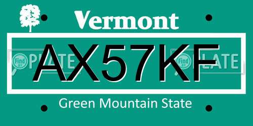 AX57KF Vermont License Plate