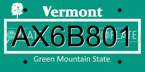 AX6B801 Vermont License Plate