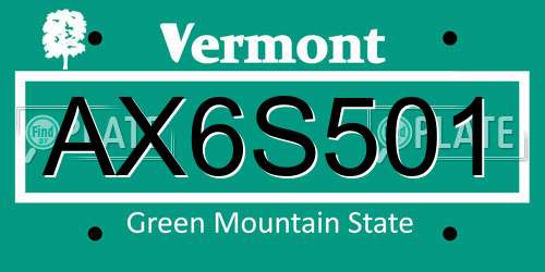 AX6S501 Vermont License Plate