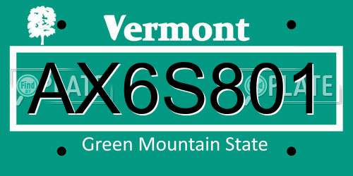 AX6S801 Vermont License Plate