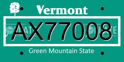AX77008 Vermont License Plate