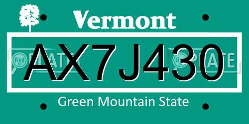 AX7J430 Vermont License Plate