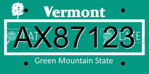 AX87123 Vermont License Plate