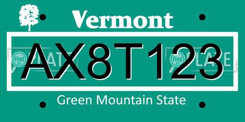 AX8T123 Vermont License Plate
