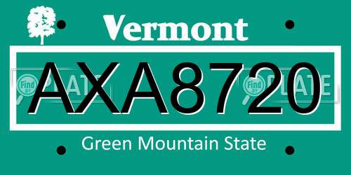 AXA8720 Vermont License Plate