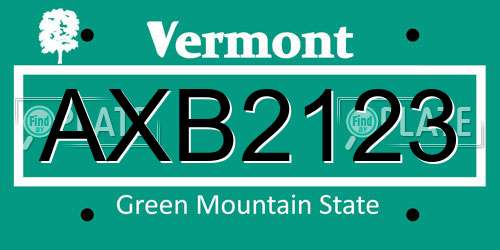 AXB2123 Vermont License Plate
