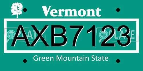 AXB7123 Vermont License Plate