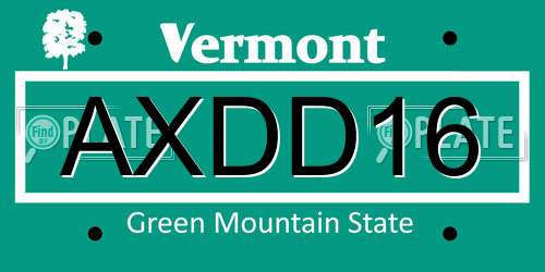 AXDD16 Vermont License Plate